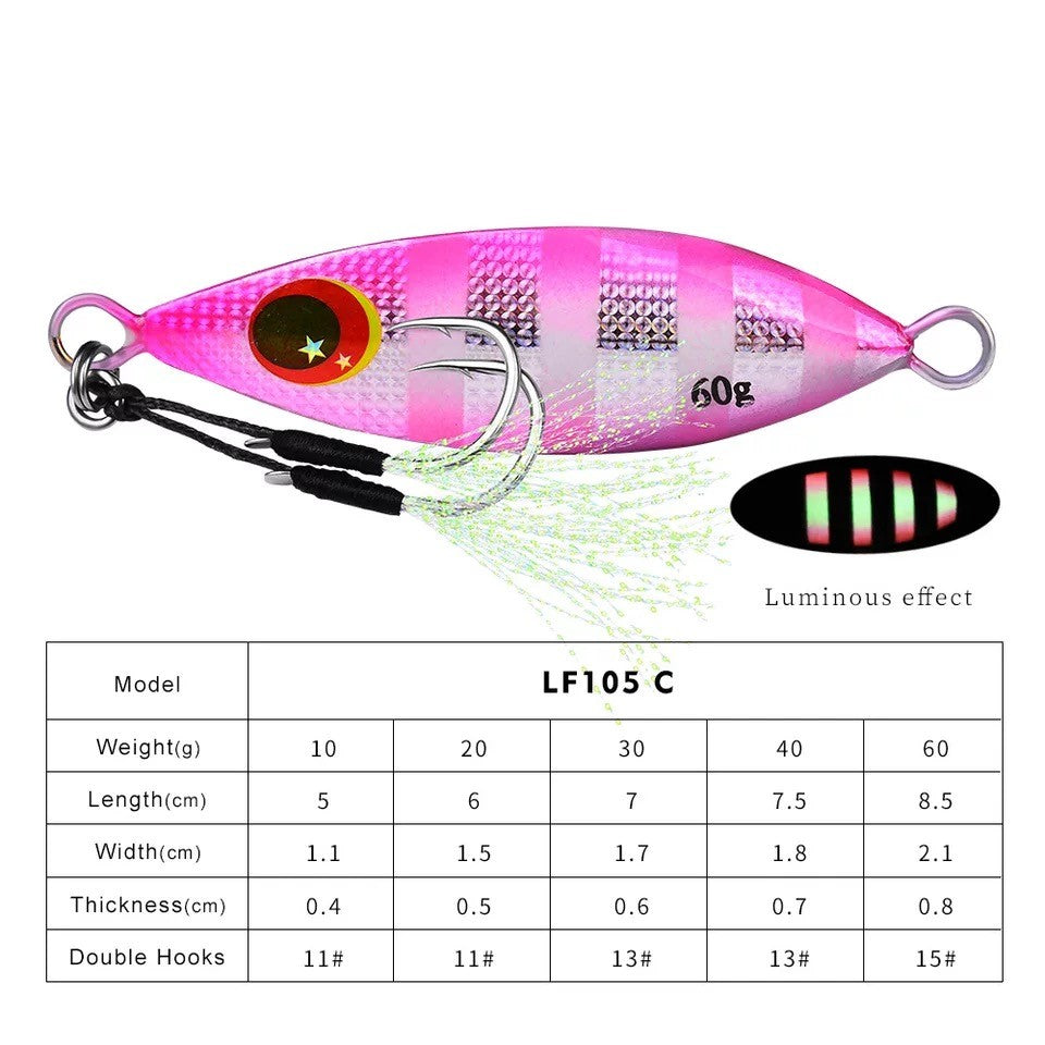 Isca Jigging Pro com Glitter Luminoso – Alta Performance para Pesca em Águas Salgadas