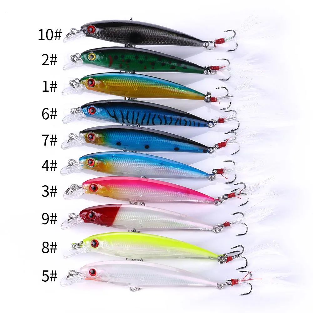 Laser minnow isca de pesca 10/5 pçs artificial biônico 9cm/7g balanço isca dura
