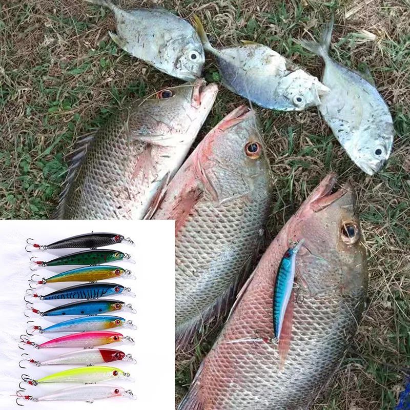 Laser minnow isca de pesca 10/5 pçs artificial biônico 9cm/7g balanço isca dura