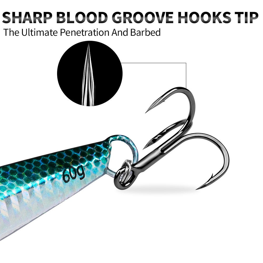 Isca Jigging Pro Metálica – Brilho Holográfico e Gancho Reforçado para Águas Salgadas